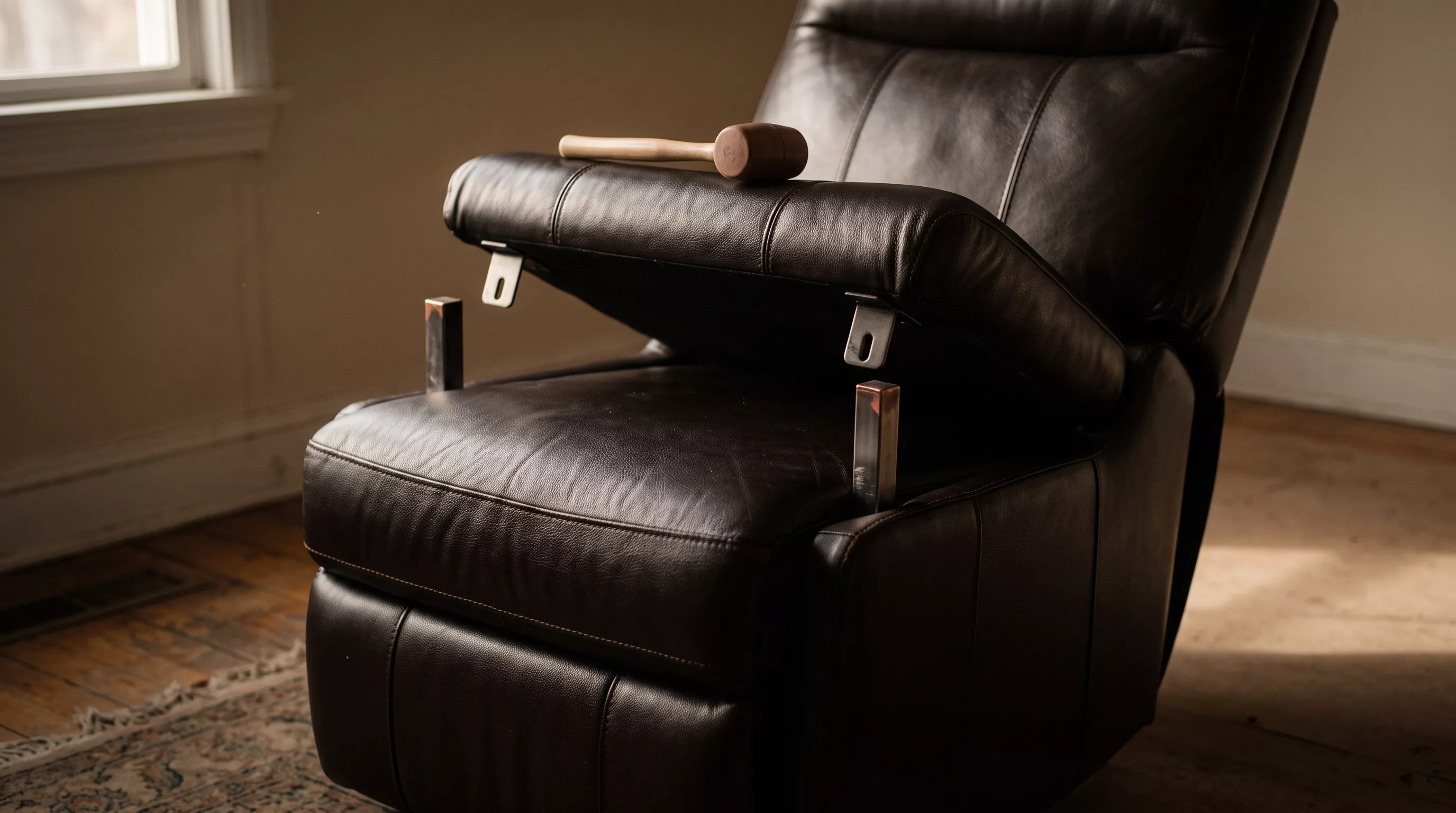 Reassembling a recliner by sliding the back onto its brackets