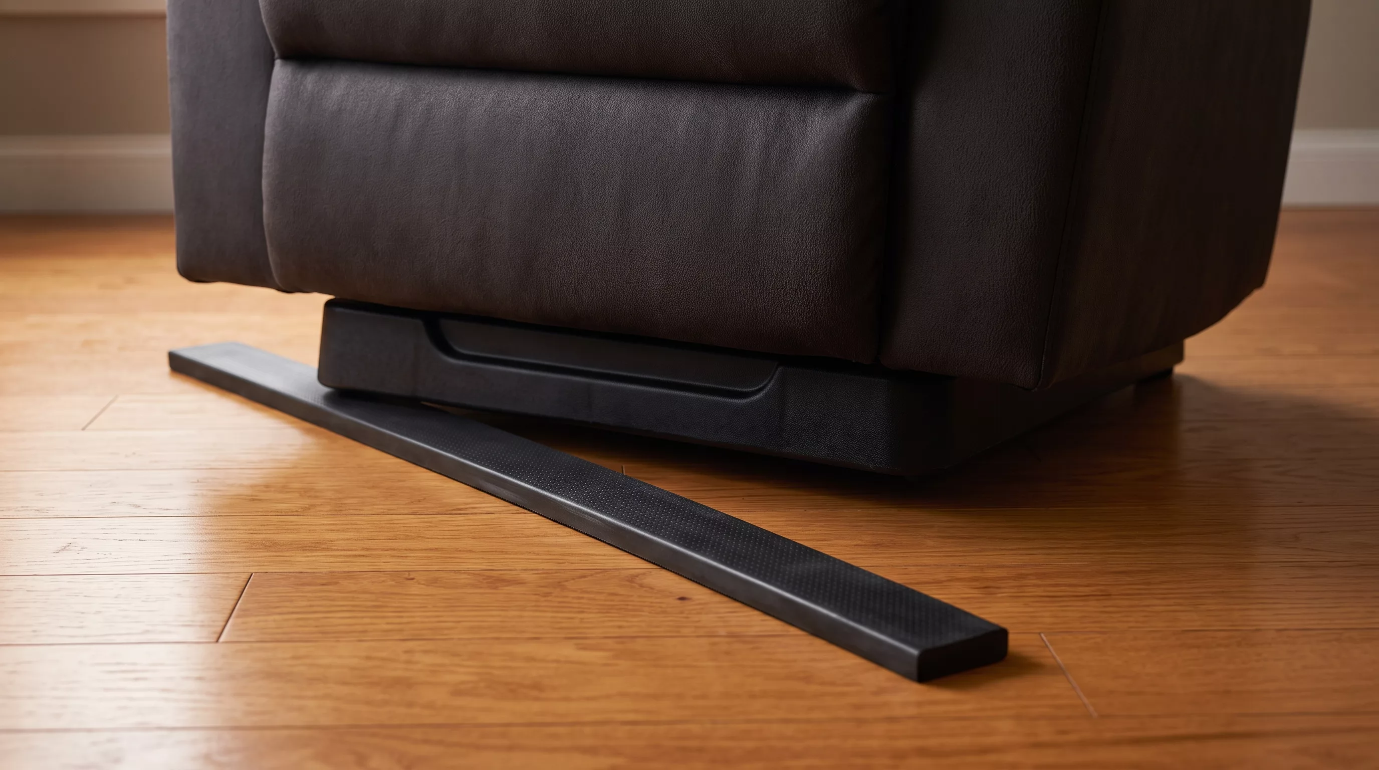 Installing recliner gripper rails under the front base on a hardwood floor