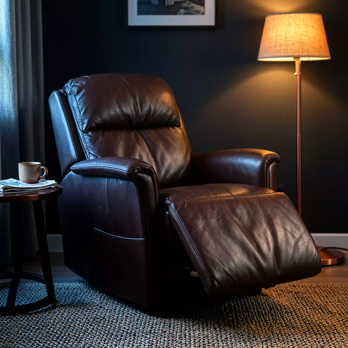 recliner with footrest raised in a living room