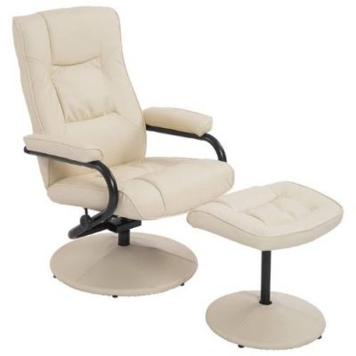 HOMCOM Ergonomic Faux Leather Lounge Armchair Recliner and Ottoman Set - Cream White