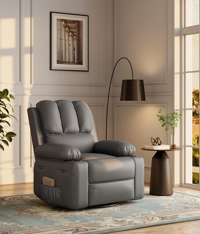 GarveeHome Oversized 360 Degree Swivel Recliner Chair with Cup Holder