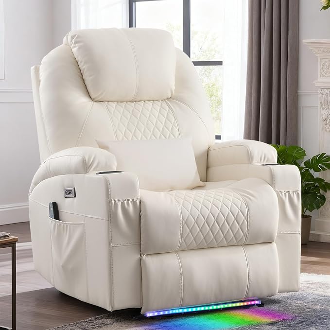 WISHDEER Power Recliner Chair with Heat and Massage LED Lights