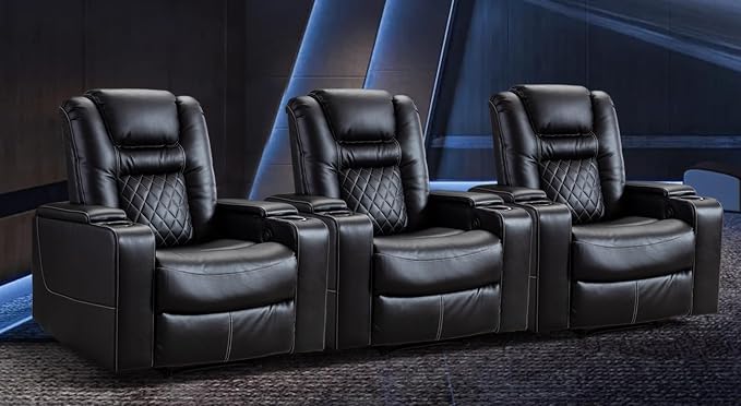 CANMOV home theater recliner set of three chairs for a media room