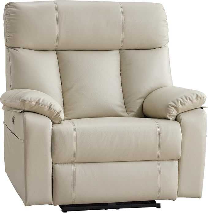 AEDI 450-pound genuine leather oversized chair and a half power recliner in beige