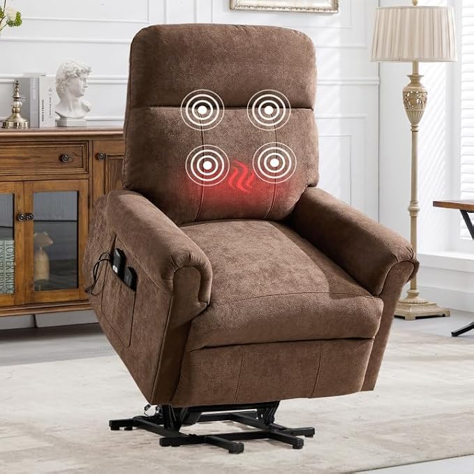 ANJ modern power lift recliner chair in brown with heat and massage