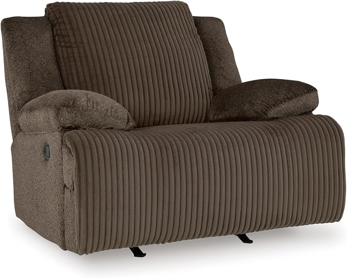 Ashley Top Tier oversized chair and a half rocker recliner in chocolate corduroy