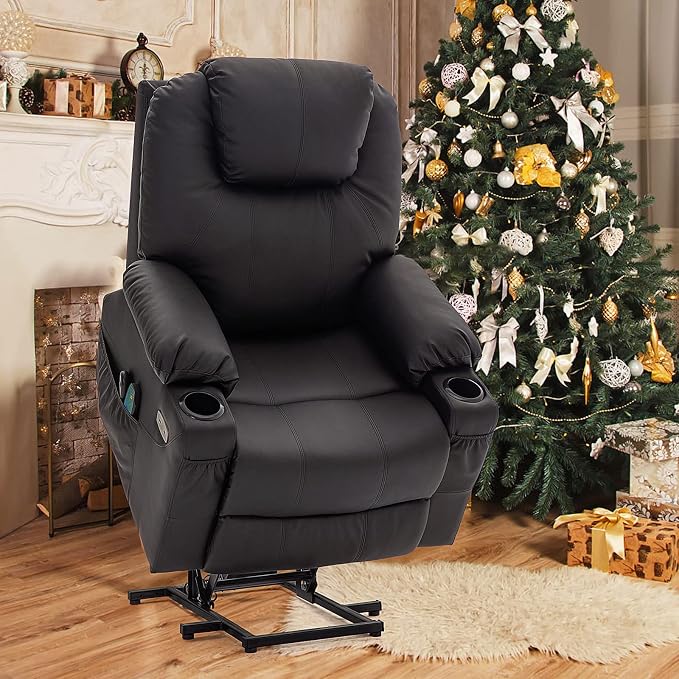 Esright electric power lift chair in black with vibration massage and heated lumbar support