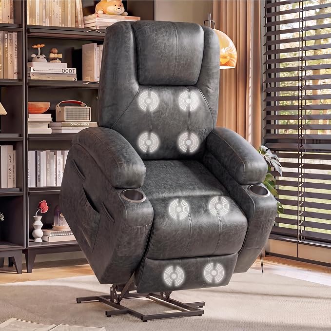Flamaker budget electric power lift recliner chair in light black leathaire
