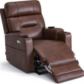 MCombo 7755 dual motor power lift recliner in dark brown built for tall users