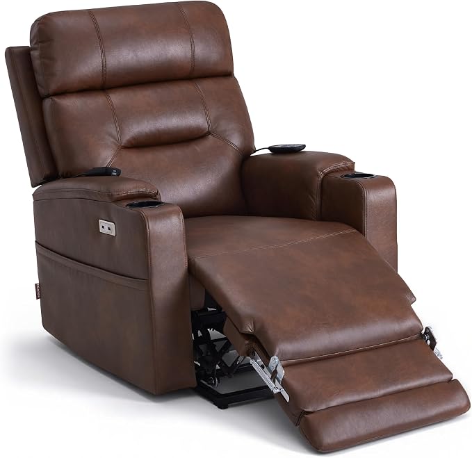 MCombo 7755 dual motor power lift recliner in dark brown built for tall users