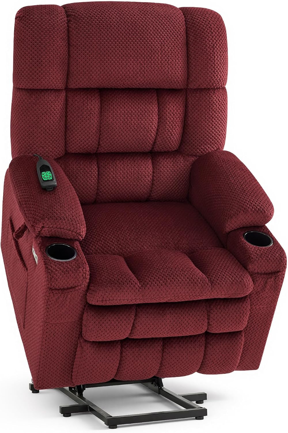 MCombo 7890 dual motor power lift massage recliner in burgundy fabric with heat and zero gravity