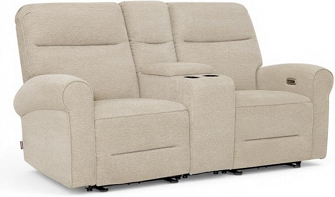 MCombo 78.3-inch beige power reclining loveseat with removable center console and cup holders