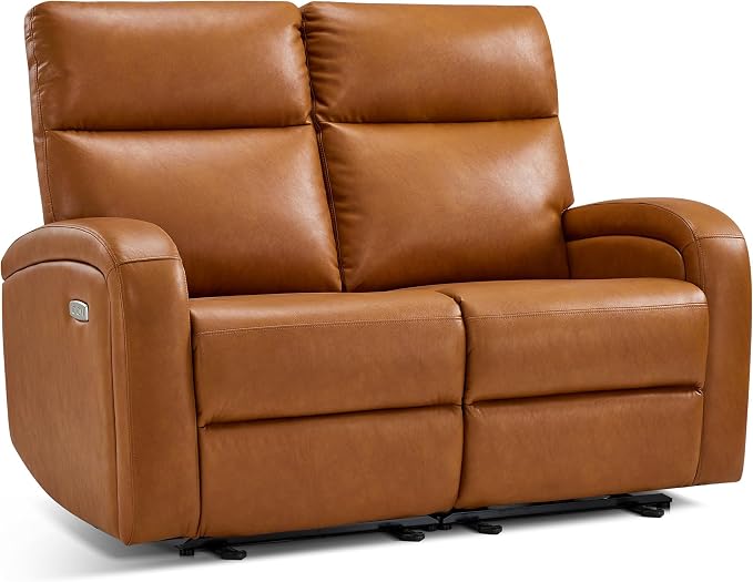 MCombo zero wall power reclining loveseat in cognac brown faux leather