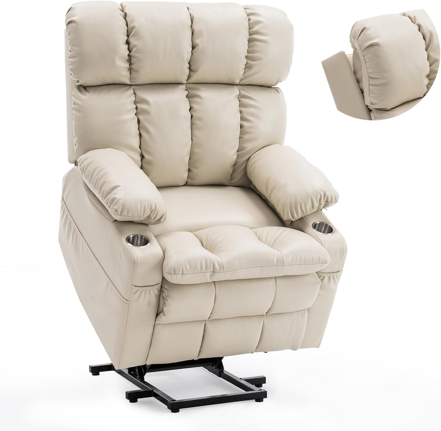 Zuacs 8755 power lift recliner in beige faux leather with adjustable headrest